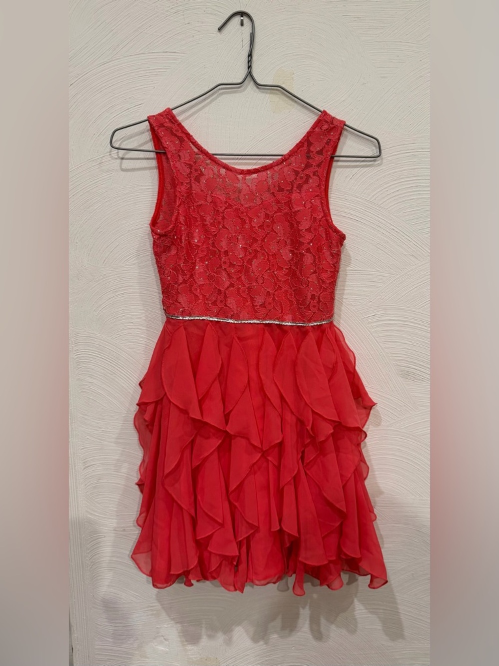 Coral Lace & Ruffle Girls' Party Dress: Size 8